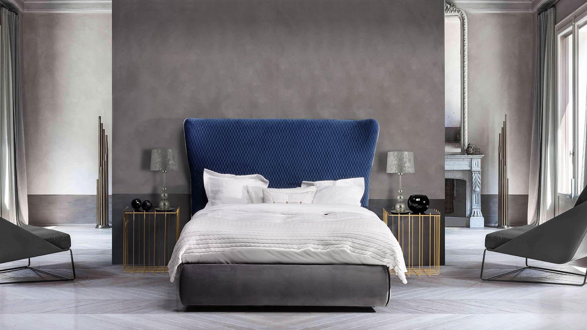 Diseño de Dormitorio Bodonni tapizado-azul