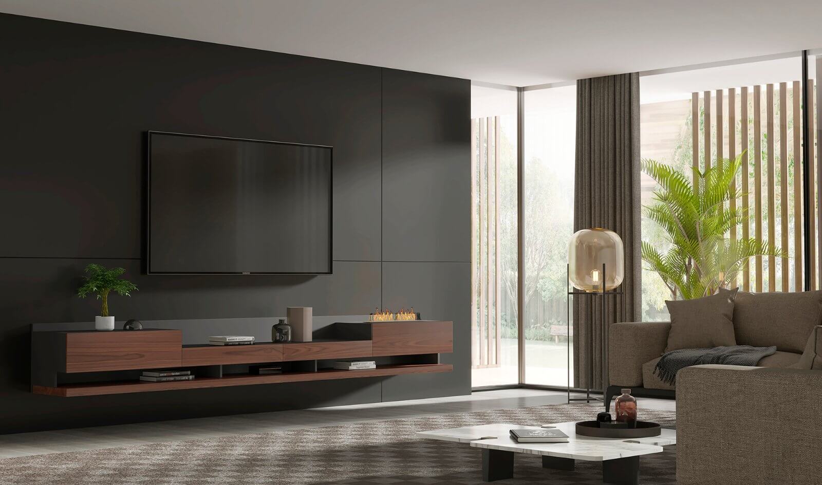 Mueble de TV Florencia con chimenea Bodonni