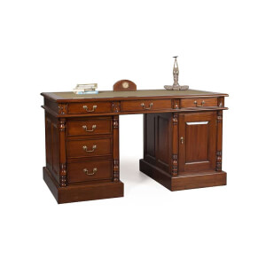 Vista mueble ESCRITORIO-DOBLE-PEDESTAL COLONIAL C-CUERO-clasico-keen replicas