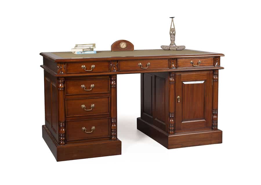 Vista mueble ESCRITORIO-DOBLE-PEDESTAL COLONIAL C-CUERO-clasico-keen replicas