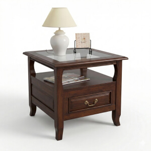 Mesa Rinconera Con Cristal keen caoba