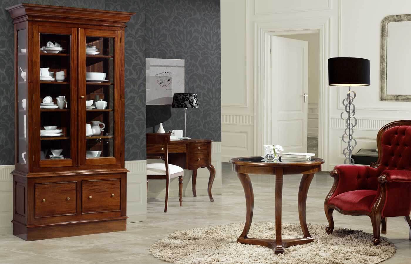 Velador y librero acristalado clasico caobakeen replicas