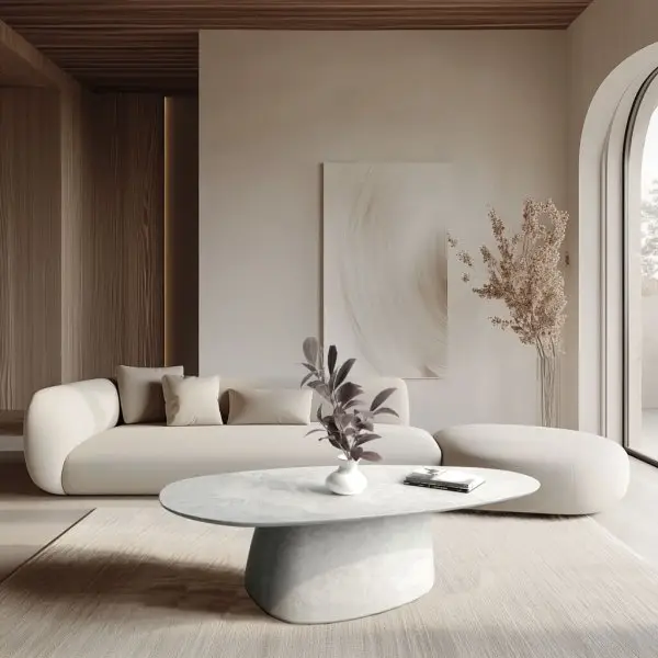 Mesa de centro en Mortex blanco Menhir