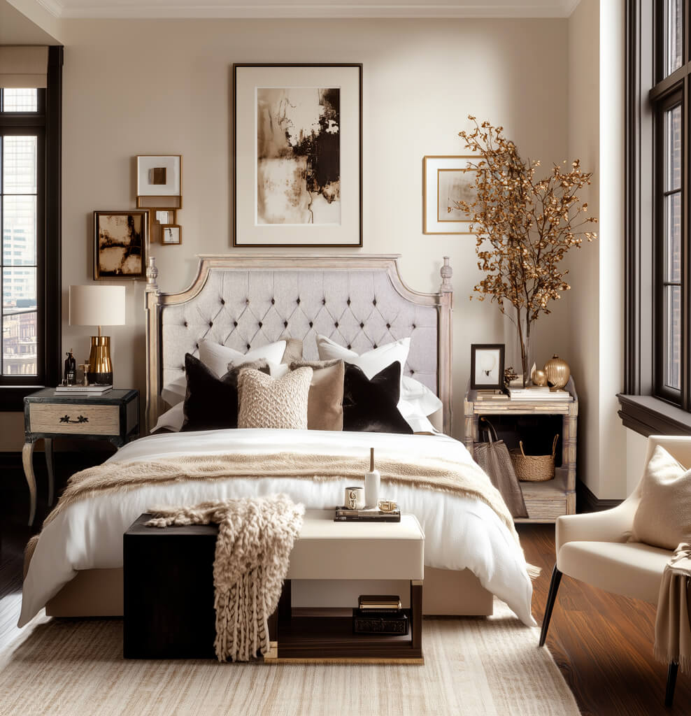 Cabecero Artisans La Bresse y mesas de noche-Keen Replicas