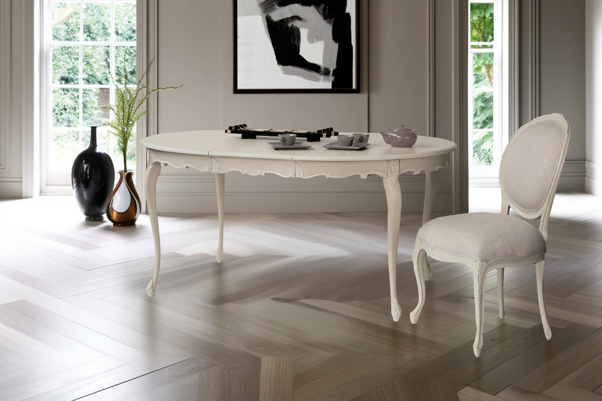 Mesa de comedor extensible redonda Guzet La Rochelle-Keen Replicas