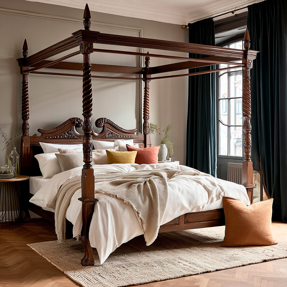 Cama Reina Ana keen-replicas caoba